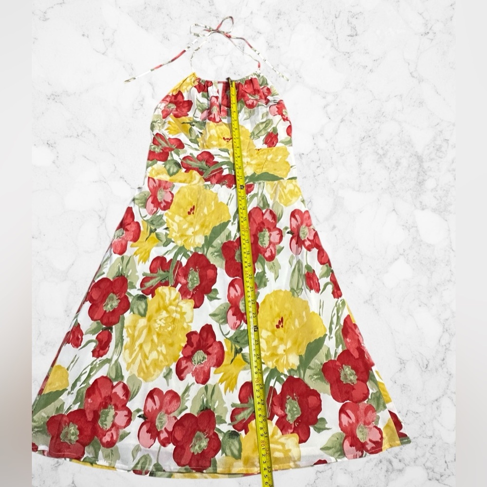 Ann Taylor LOFT Petite Silk Floral Halter Dress 2P Yellow Red - Picture 4 of 9